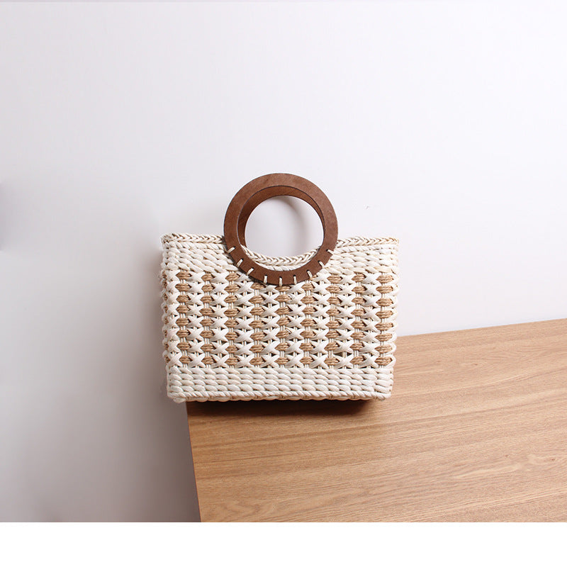 Vintage Stripe Straw Bag Corn Fur Bag Woven Bag Beach Bag Mori Large Capacity Vacation Rattan Weave Bag