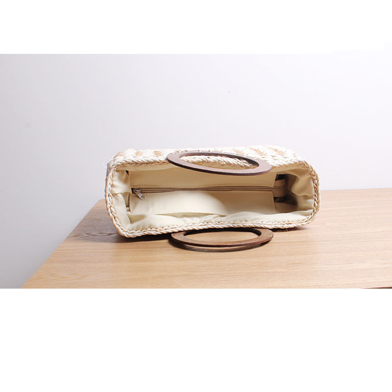 Vintage Stripe Straw Bag Corn Fur Bag Woven Bag Beach Bag Mori Large Capacity Vacation Rattan Weave Bag