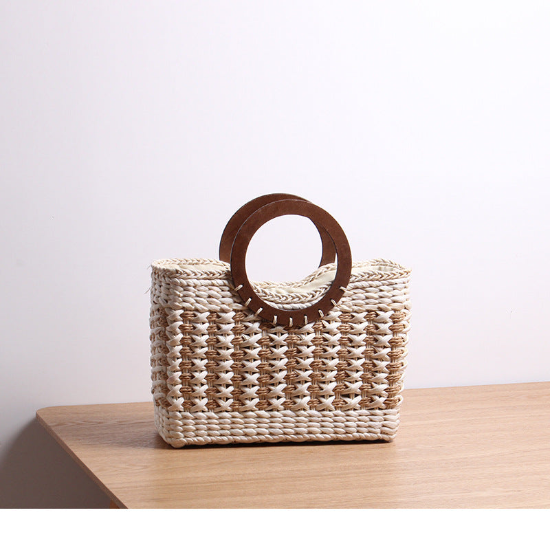 Vintage Stripe Straw Bag Corn Fur Bag Woven Bag Beach Bag Mori Large Capacity Vacation Rattan Weave Bag