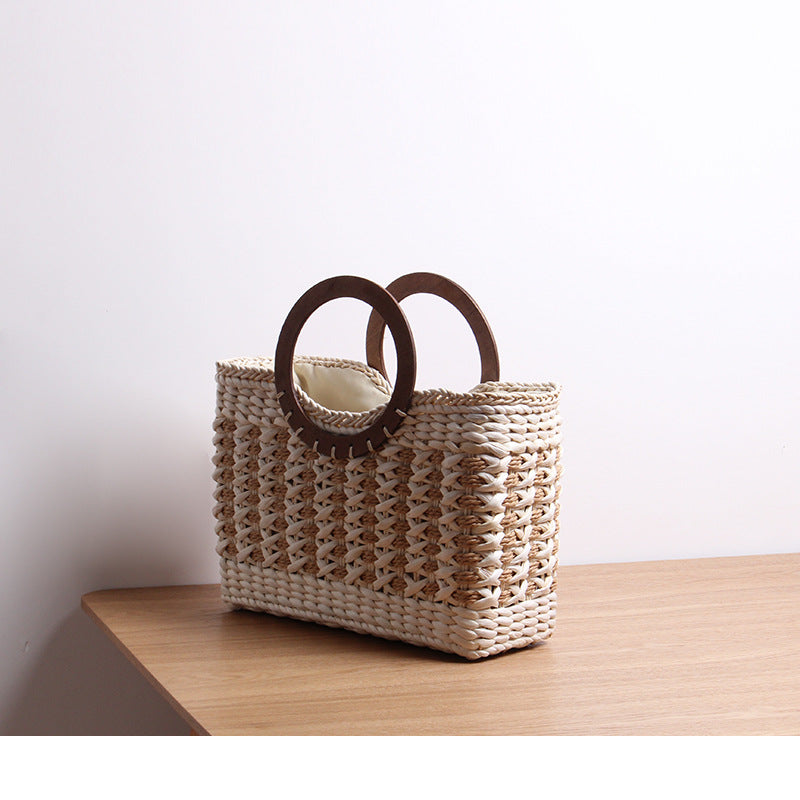 Vintage Stripe Straw Bag Corn Fur Bag Woven Bag Beach Bag Mori Large Capacity Vacation Rattan Weave Bag