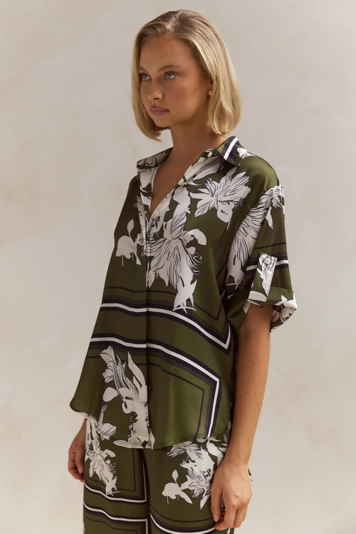 Striped Floral Button-Up Set