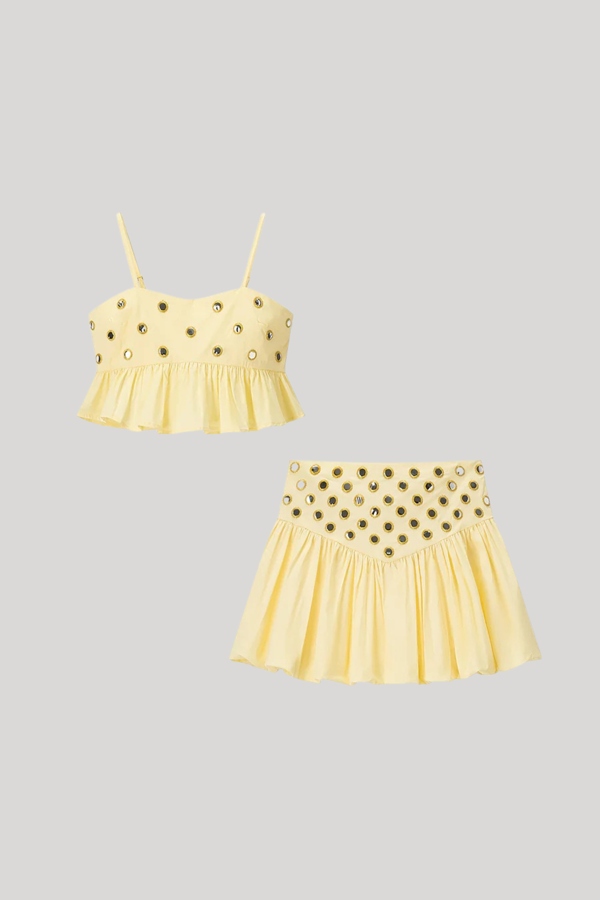 Peplum Mirror Embroidered Two-Piece Set
