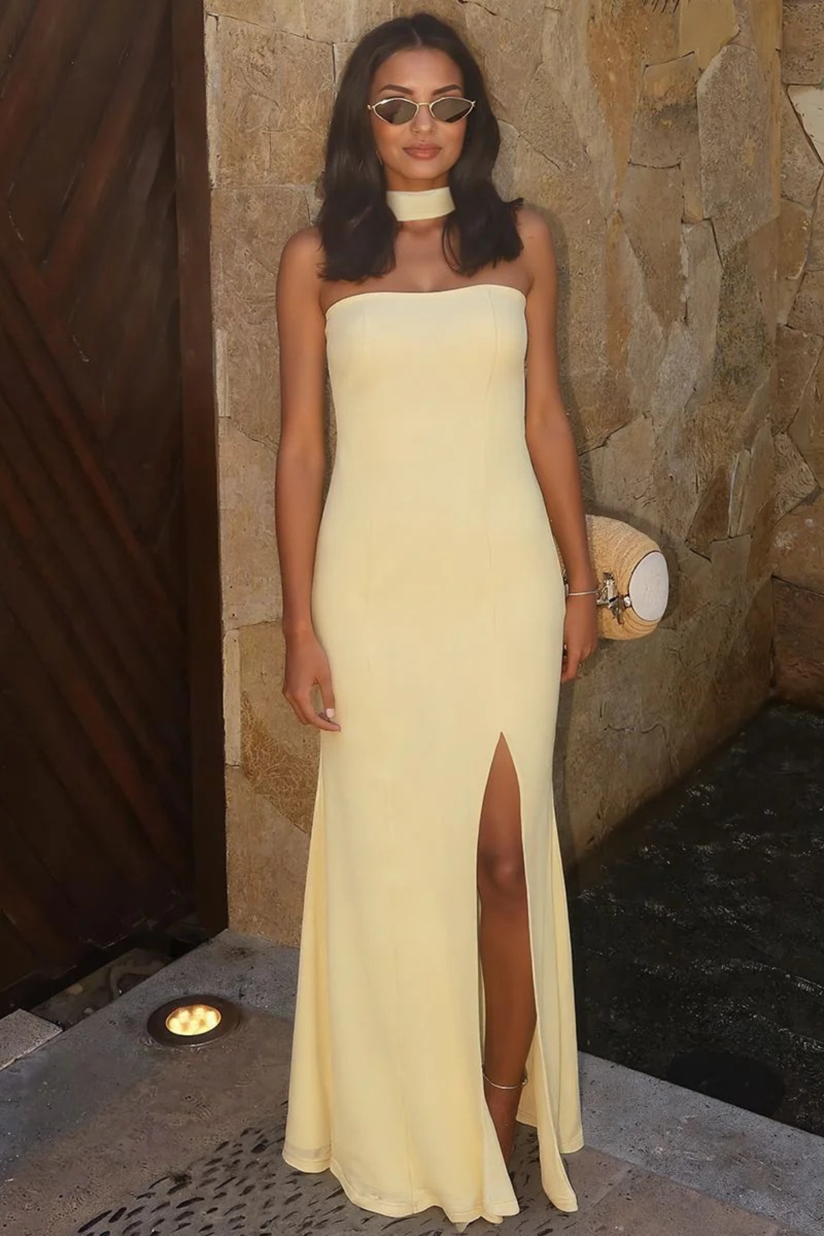 Tube Dress with Slit and Scarf