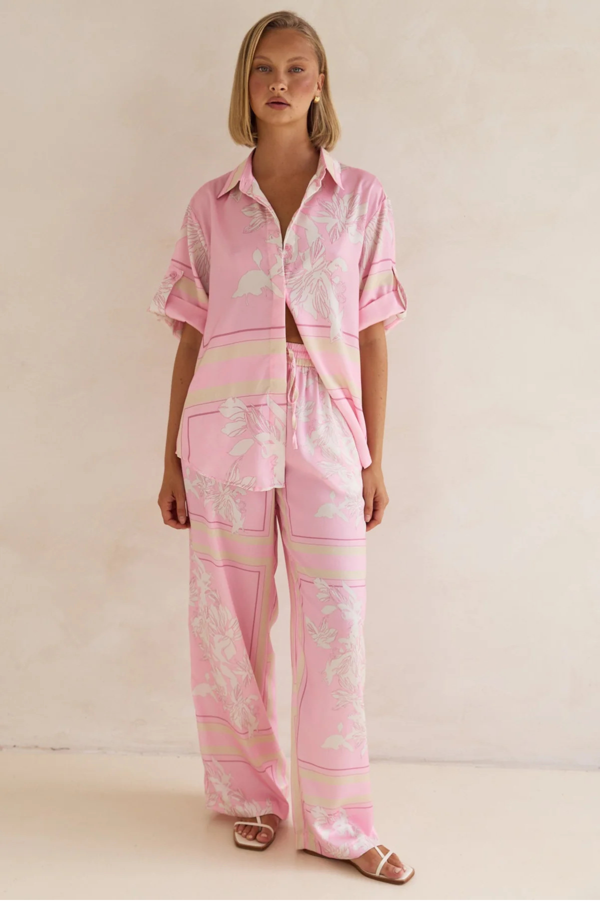 Striped Floral Button-Up Set