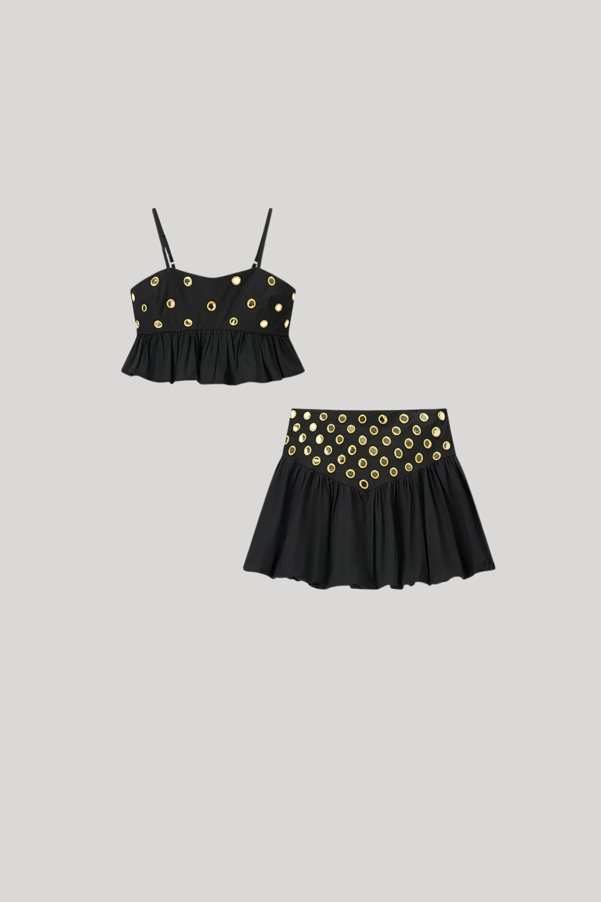 Peplum Mirror Embroidered Two-Piece Set