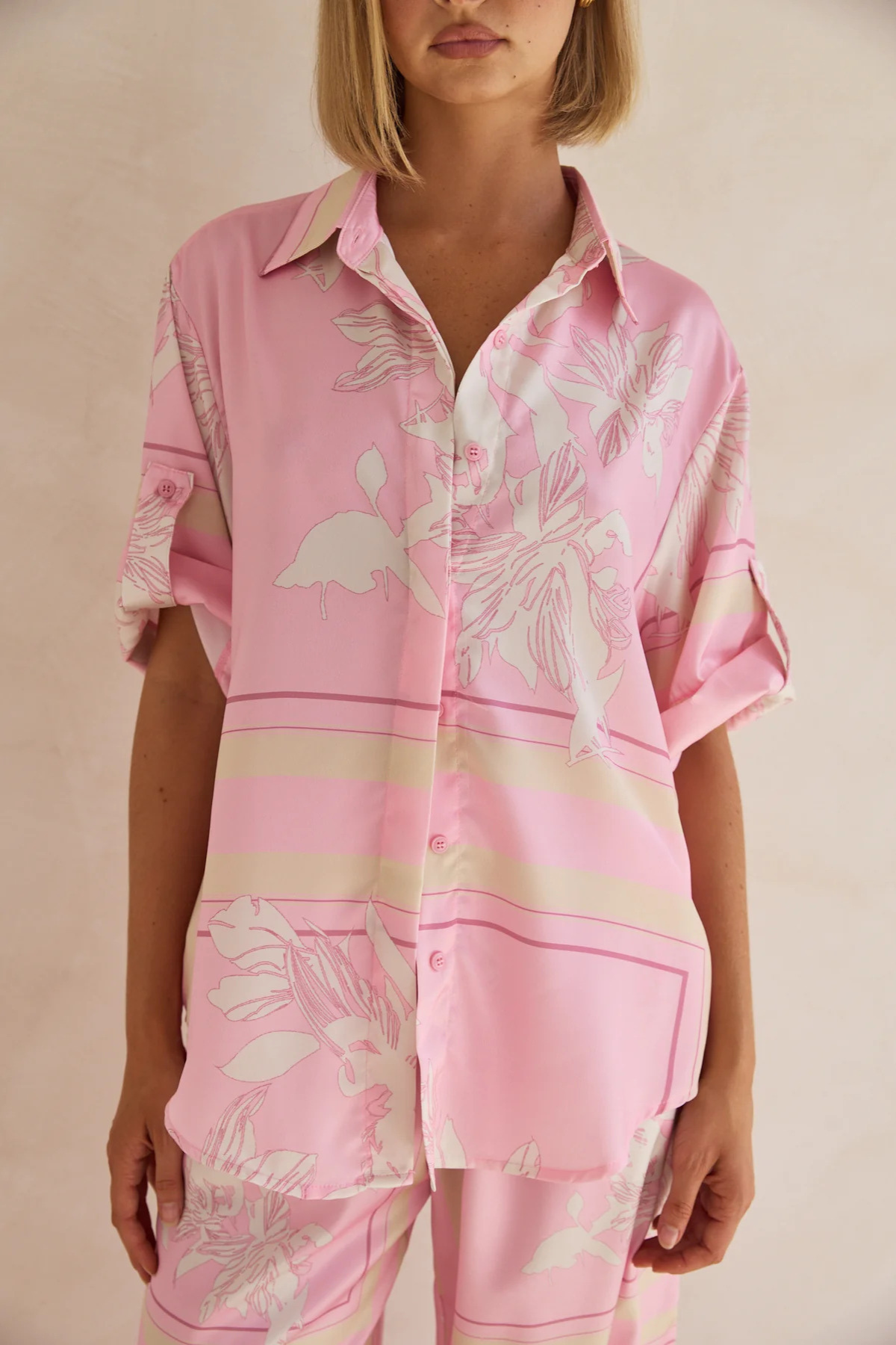 Striped Floral Button-Up Set