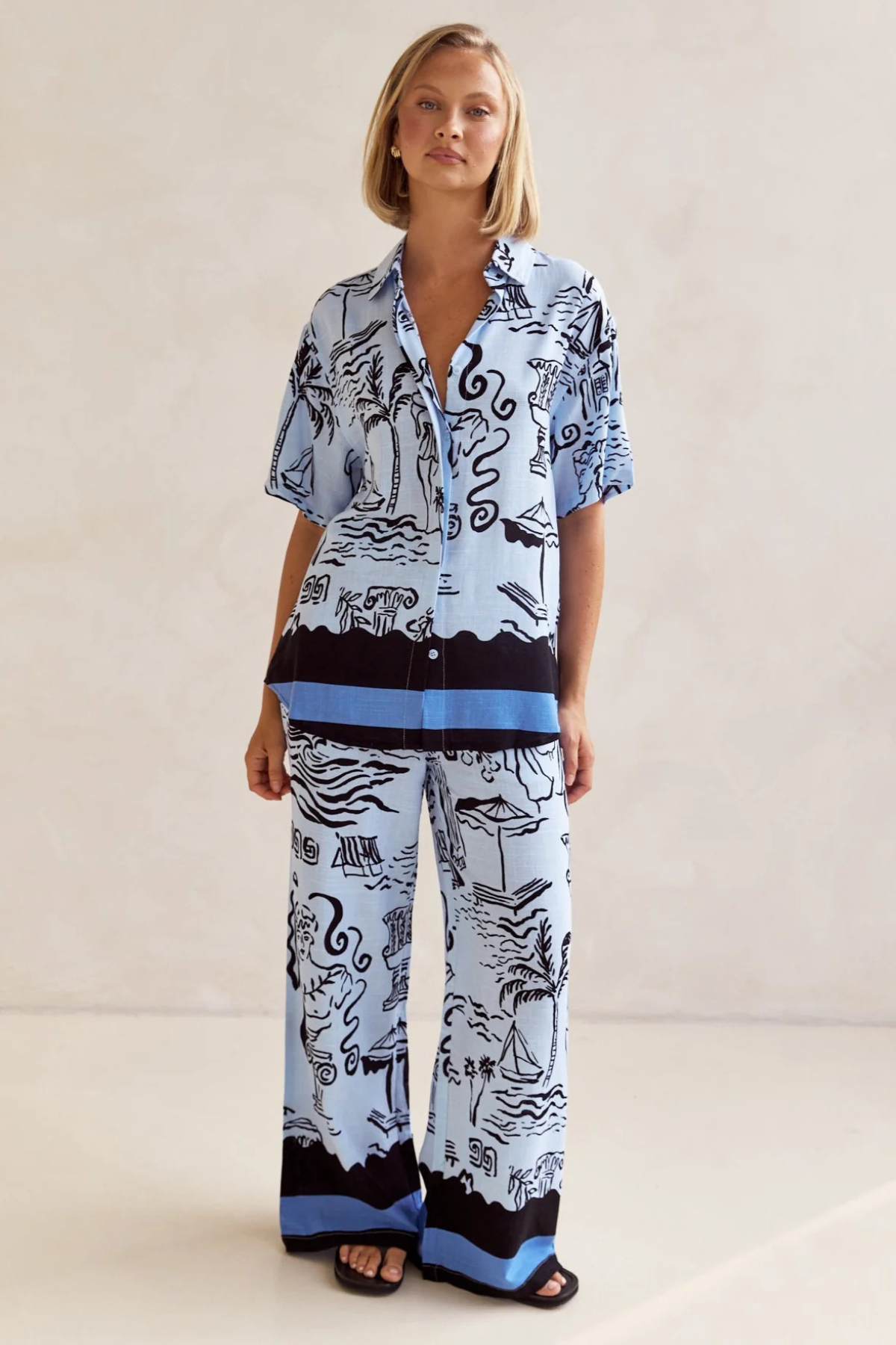 Striped Floral Button-Up Set
