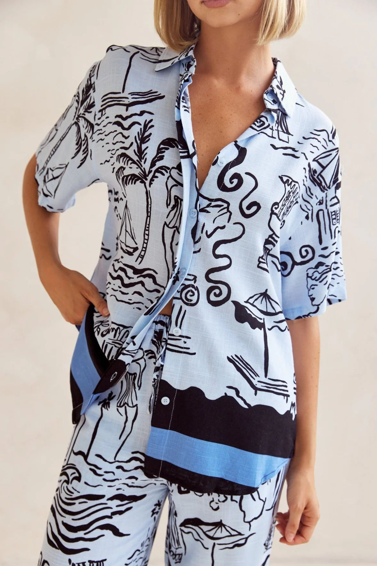 Striped Floral Button-Up Set