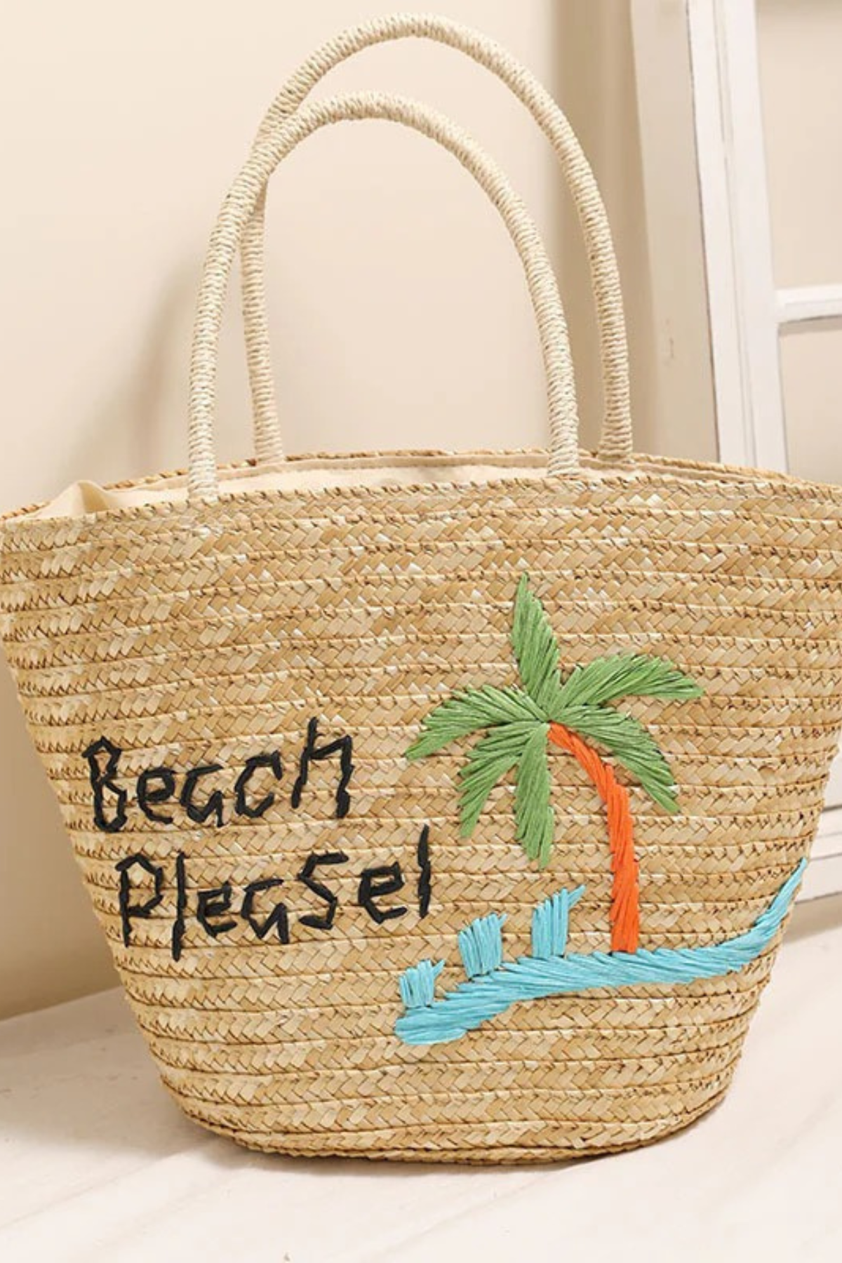 “Beach Please” Straw Shoulder Bag