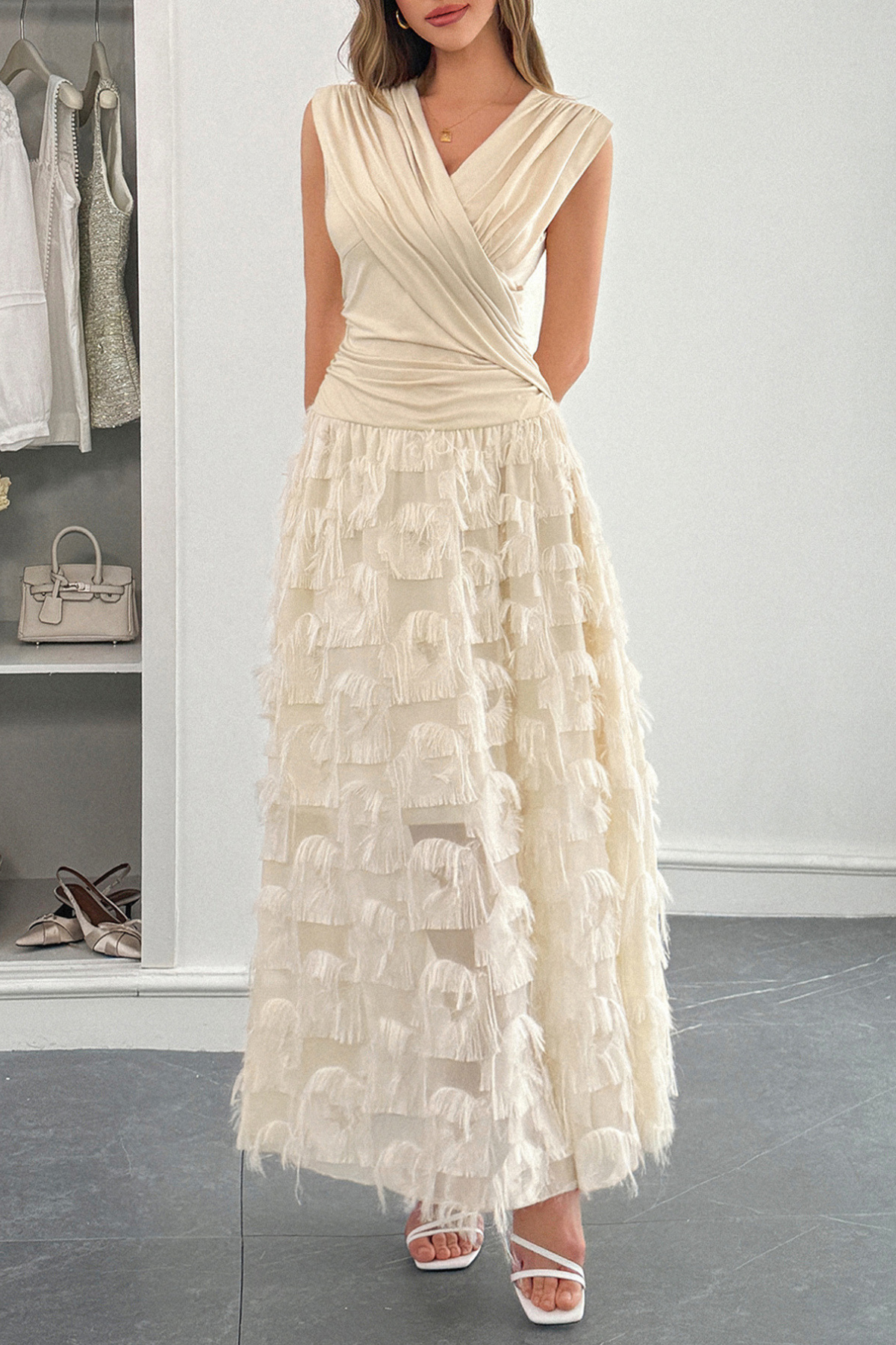 Lace Patchwork Ruched Maxi Dress