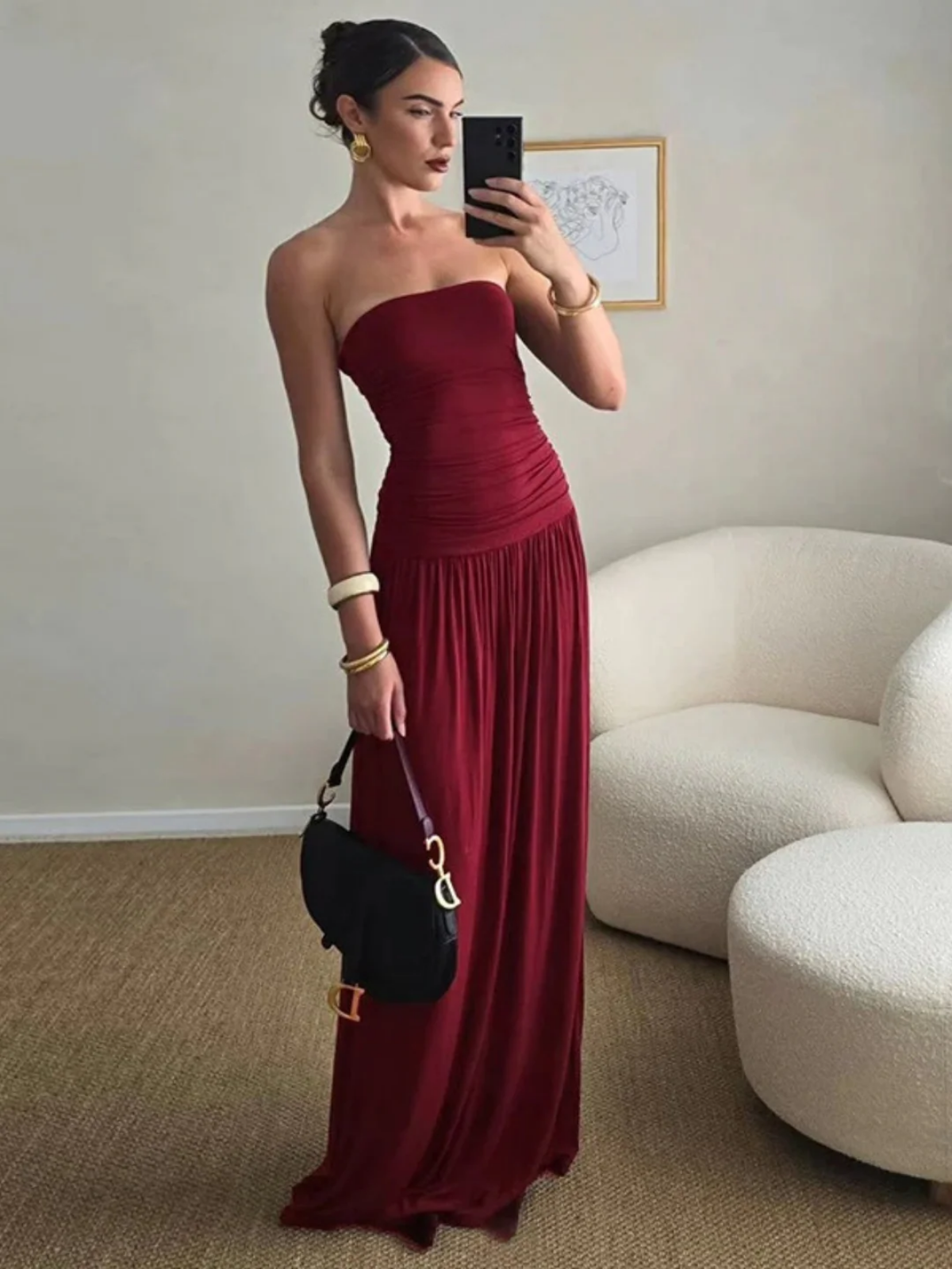 Pleated Tube Top Long Dress