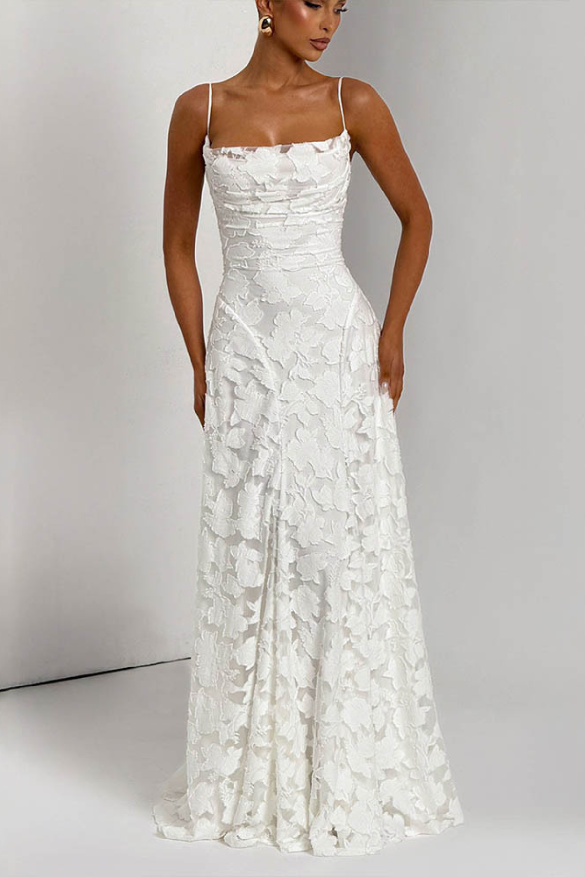 Lace-Up Ruched Backless Maxi Dress