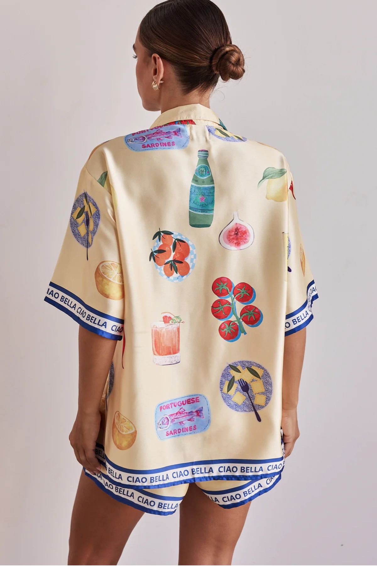 Graphic Collared Button-Down Shirt & Shorts Set