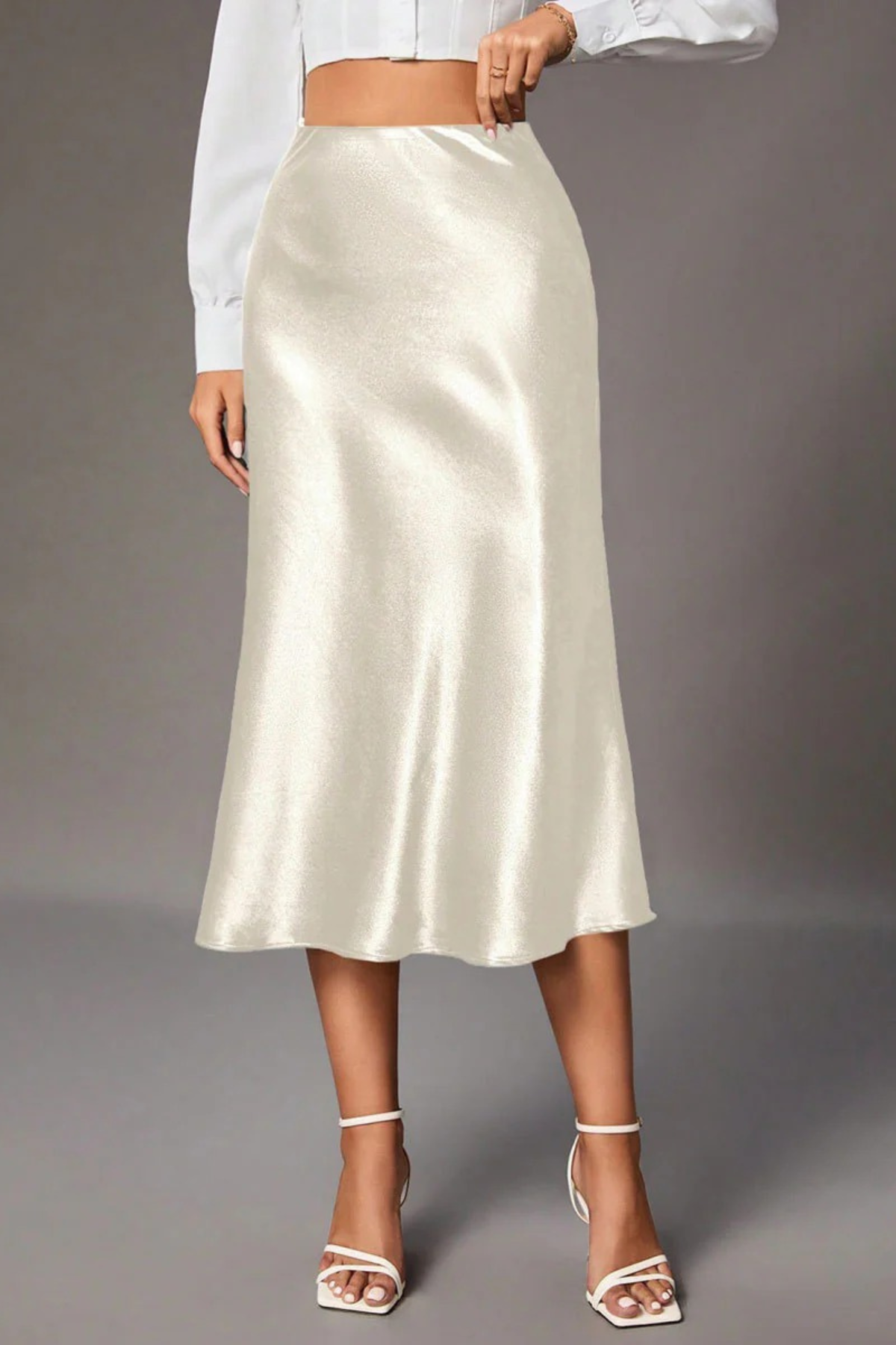 Satin Elegance Zipper Midi Skirt
