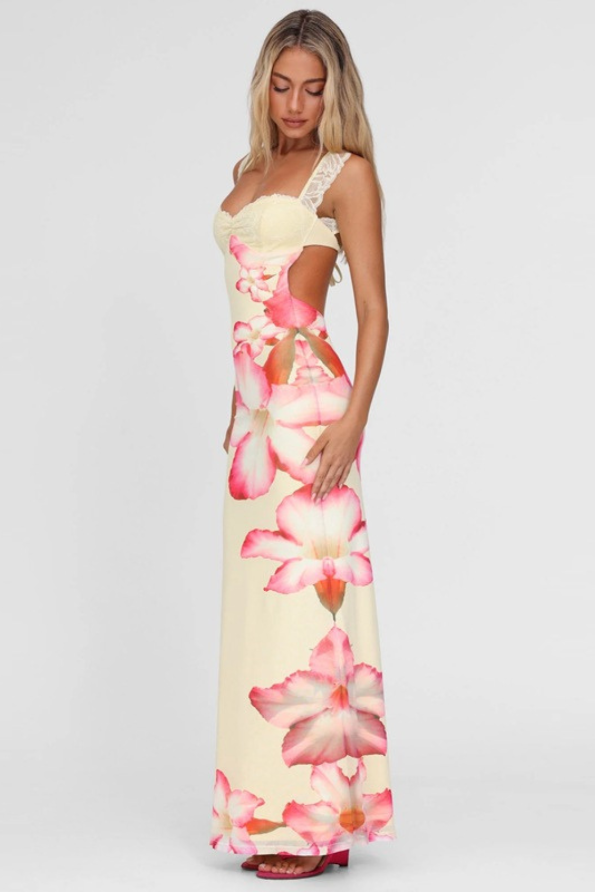 Summer Floral Lace Strap Long Dress