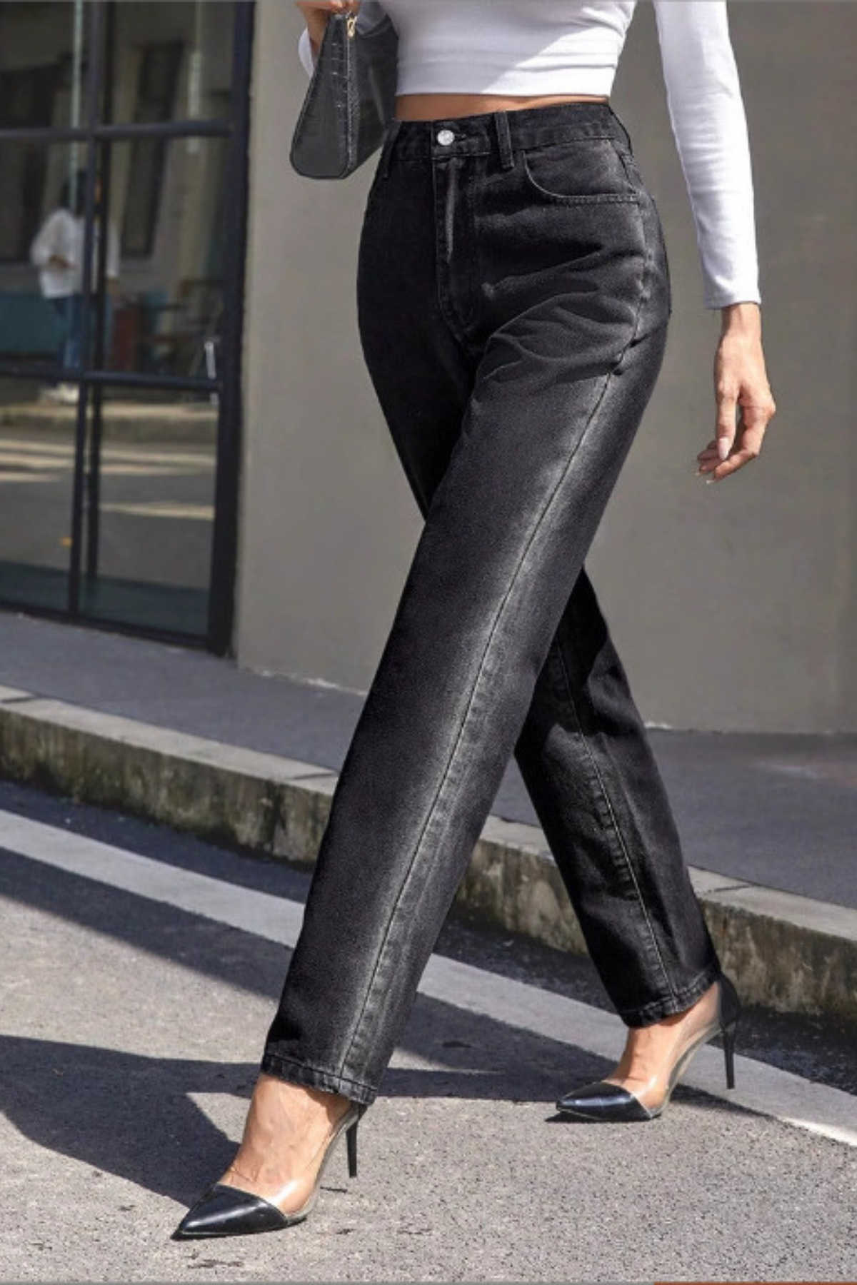 Classic High-Waist Straight Denim Pants