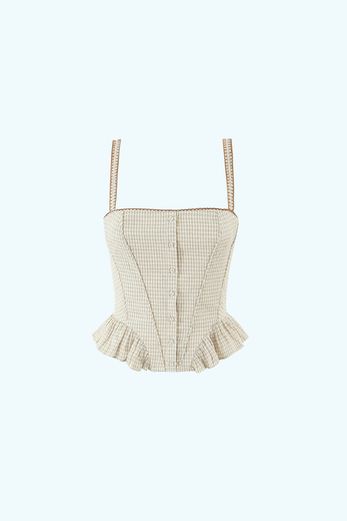 Elegant Gingham Ruffle Embroidery Top