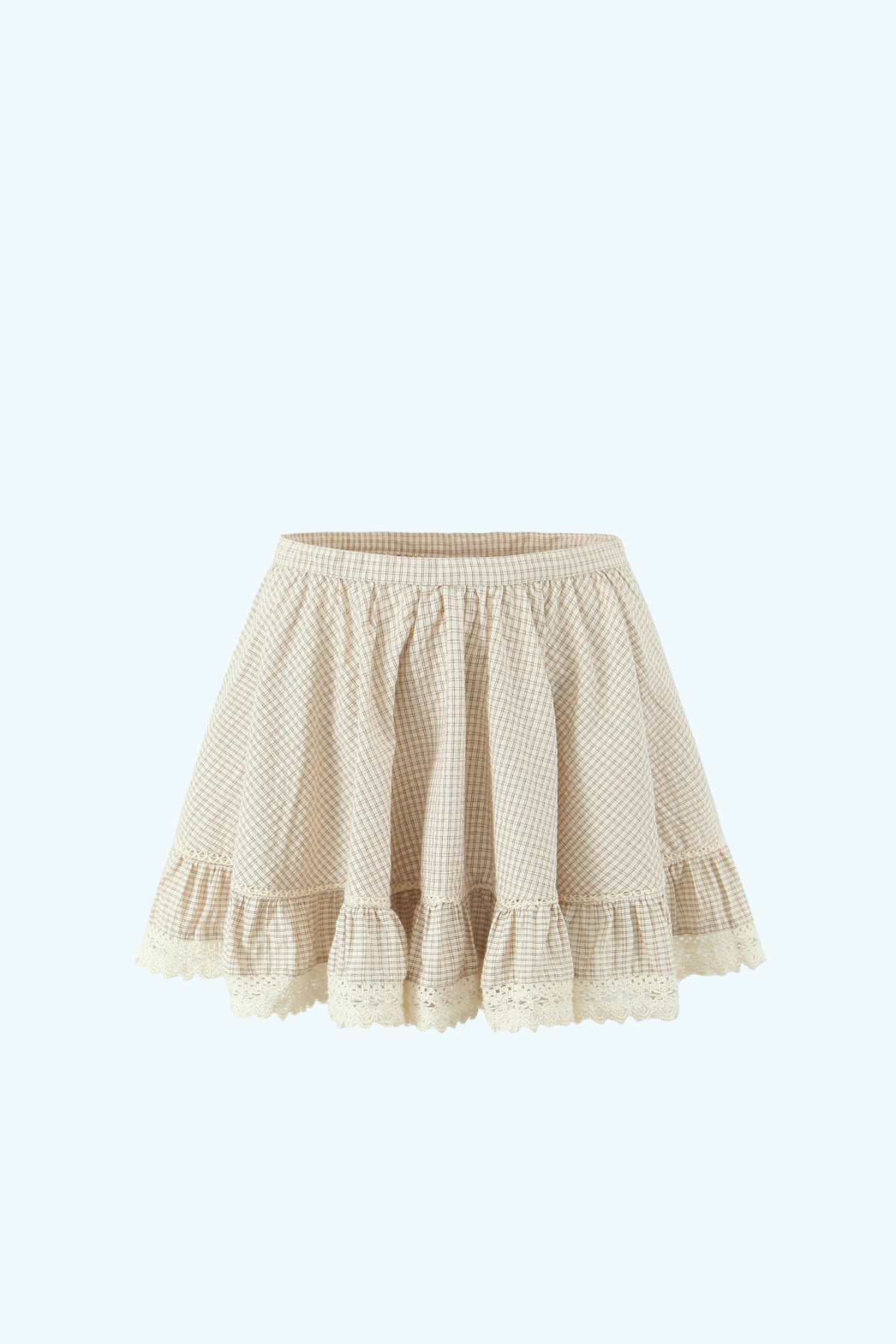 Elegant Gingham Ruffle Embroidery Bottom