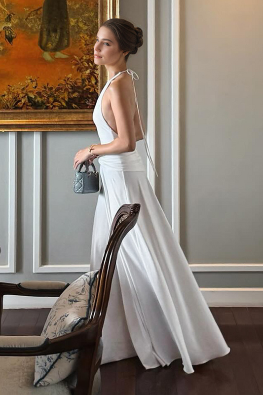 Pleated A-Line Halter Maxi Dress