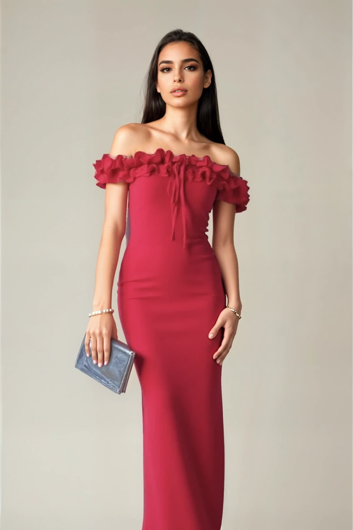 Ruffled Off-Shoulder Tie Dress