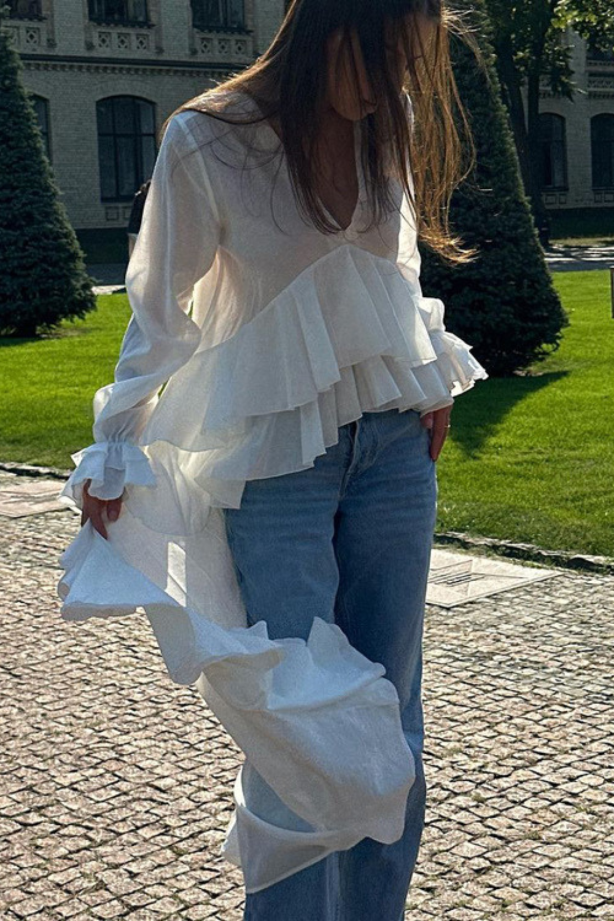 V-Neck Longline Ruffle Top