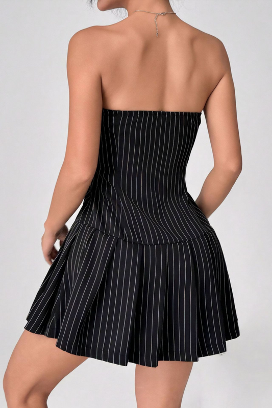 Pleated Striped A-Line Dress