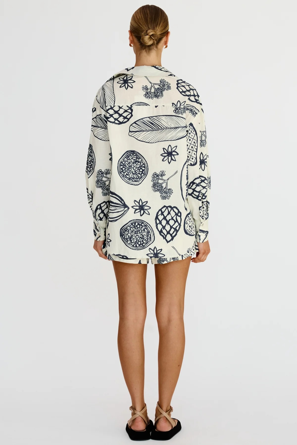 Floral Collared Long Sleeve Shirt & High-Rise Shorts Set