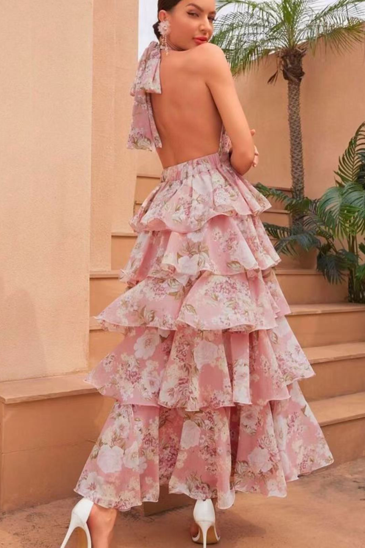 Floral Print V-Neck Layered Dress