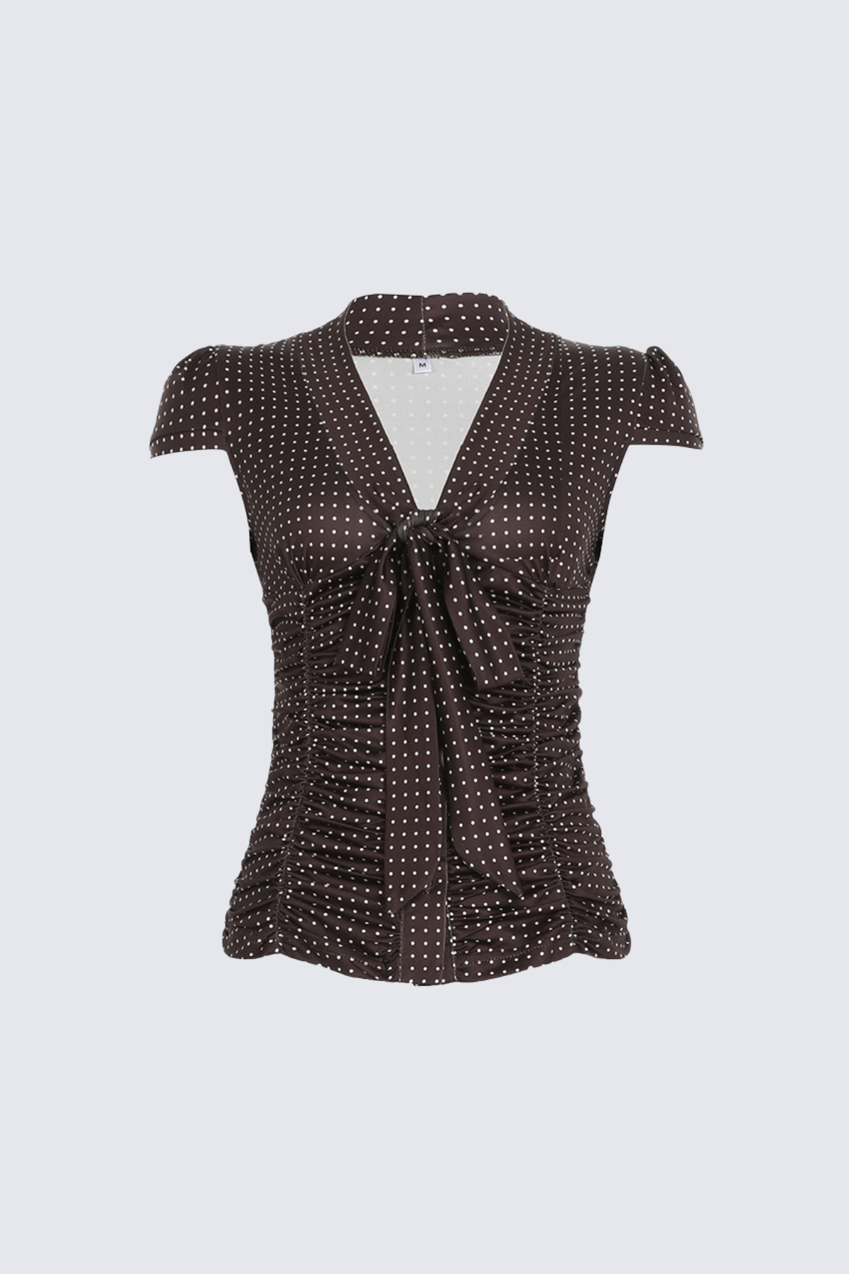 Polka Dot Ruched Tie Neck Blouse
