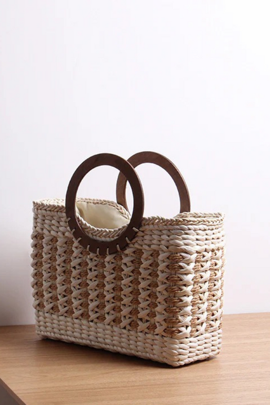 Vintage Stripe Straw Woven Beach Bag