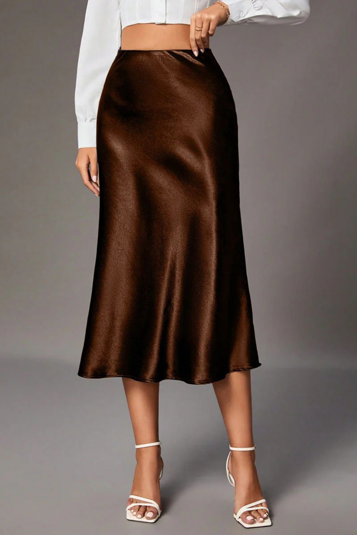 Satin Elegance Zipper Midi Skirt