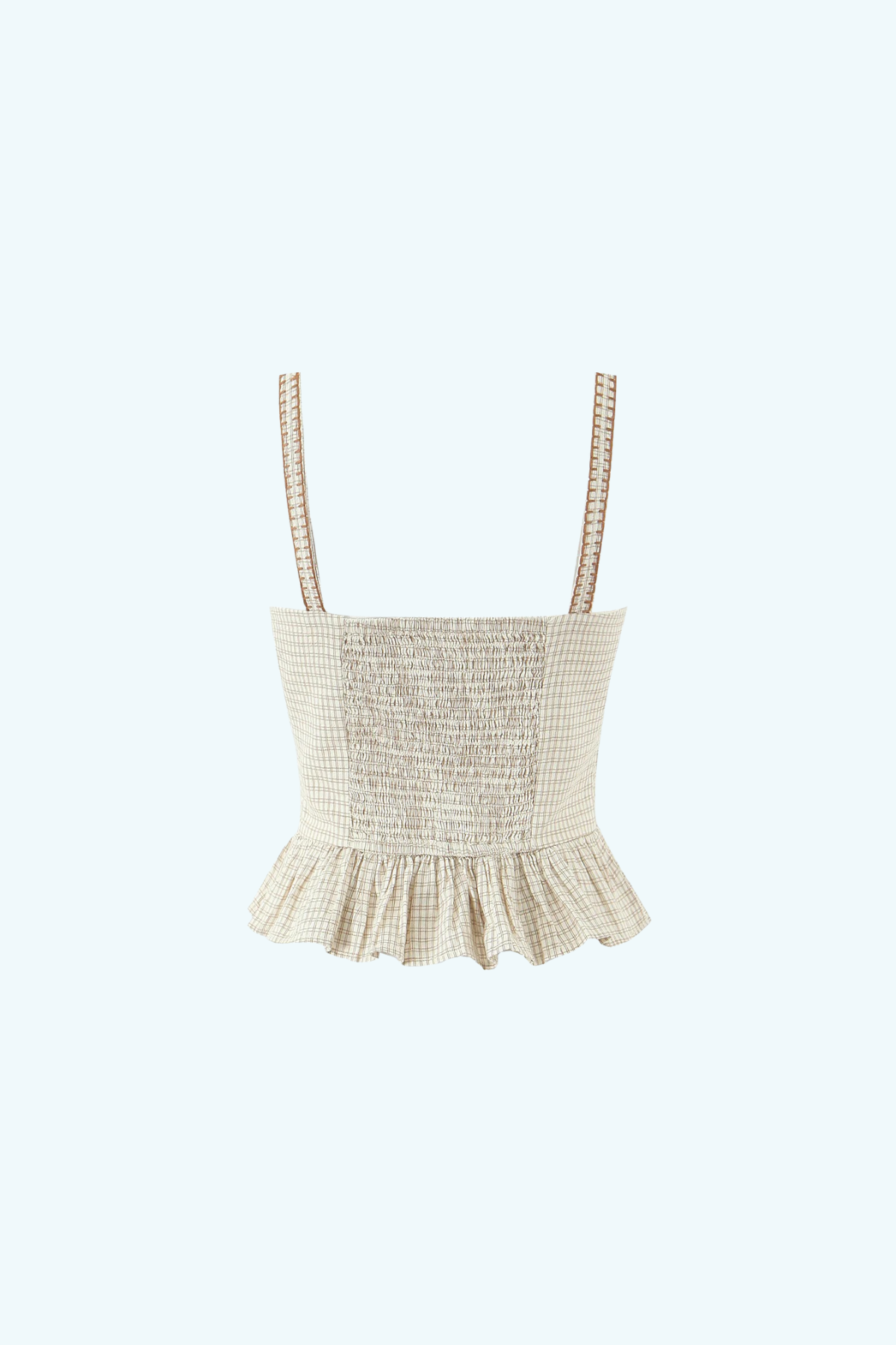 Elegant Gingham Ruffle Embroidery Top