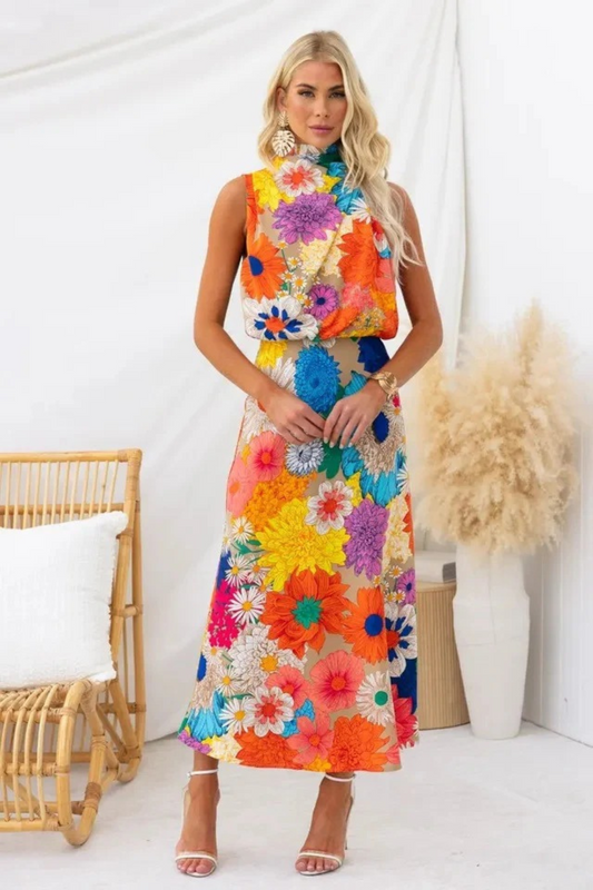 Floral Mock Neck Maxi Dress