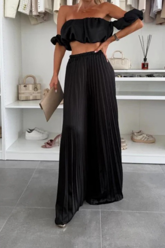 Off-Shoulder Fold Detail Crop Top & Pant Set