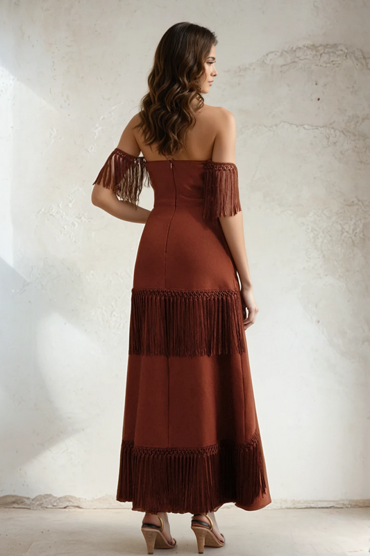 Halter Fringe Cutout Maxi Dress