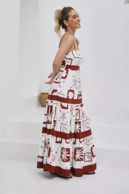 Printed Pocket Spaghetti Strap Maxi Dress