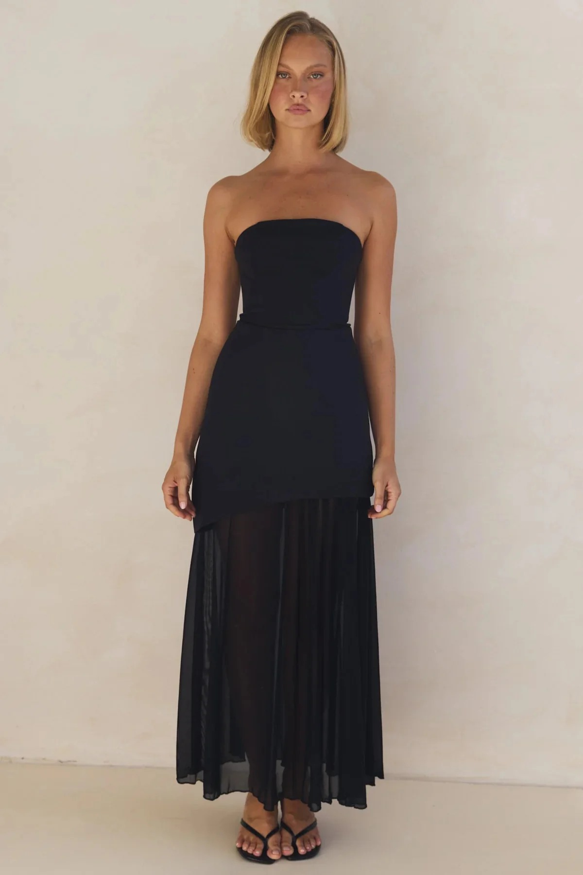 Strapless Color Block Maxi Dress