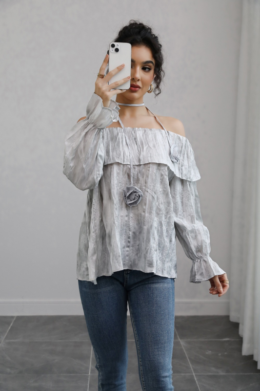 Off-Shoulder 3D Tie Blouse