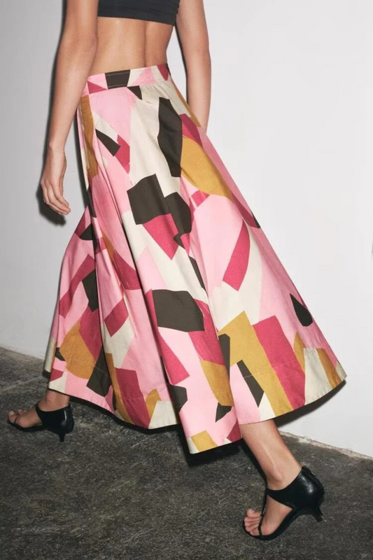 Elegant Digital Print A-Line Midi Skirt