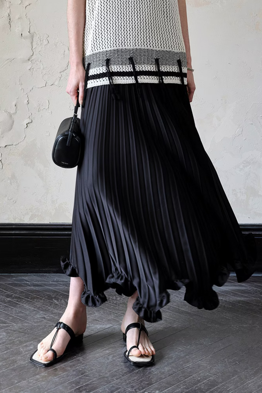 Elegant High Rise Ruffle Midi Skirt