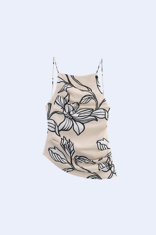 Asymmetric Floral Halter Tank Top