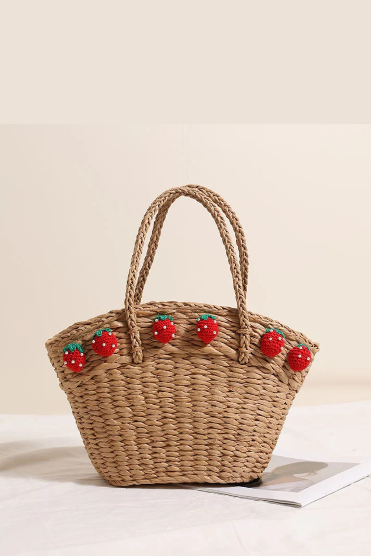 Cute Strawberry Portable Vegetable Basket Straw Bag