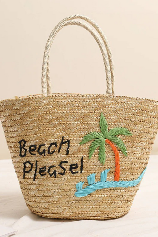 “Beach Please” Straw Shoulder Bag