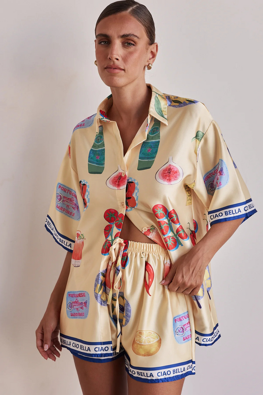 Graphic Collared Button-Down Shirt & Shorts Set