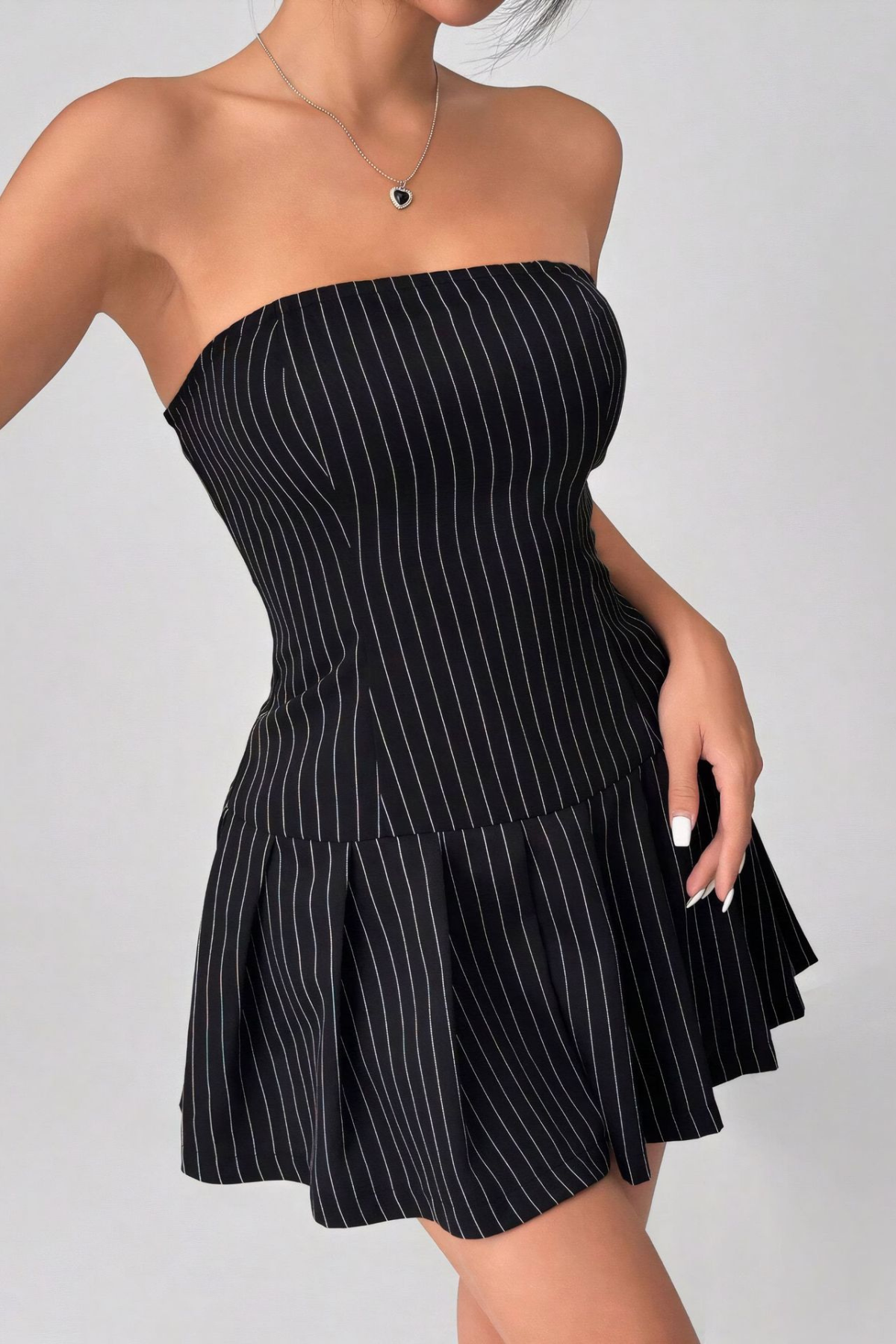 Pleated Striped A-Line Dress