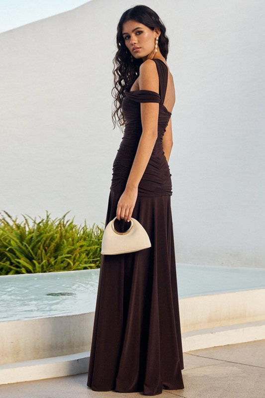 Asymmetric Ruched Split Maxi Dress