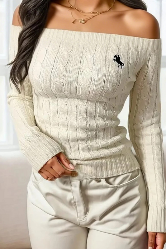Elegant Off-Shoulder Embroidered Sweater