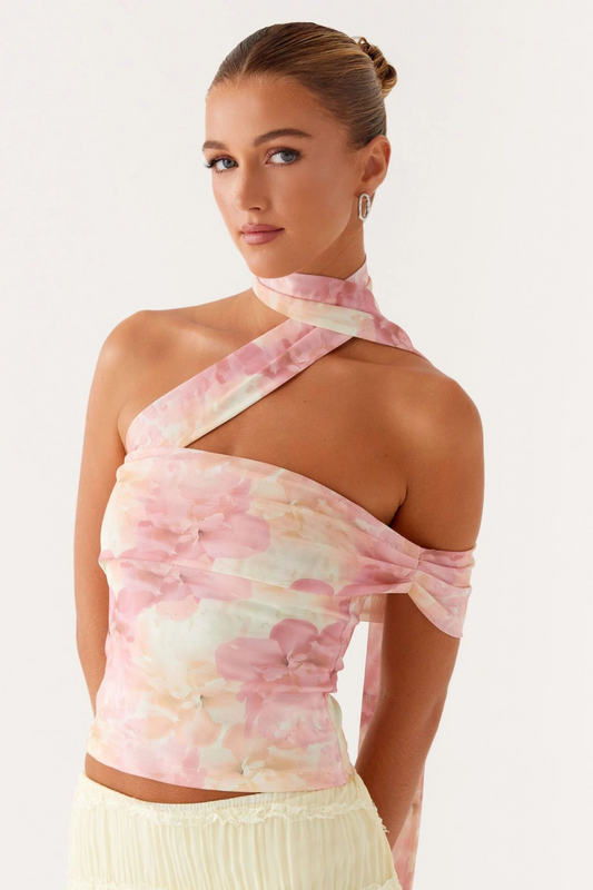 Ruched Floral Halter Tank