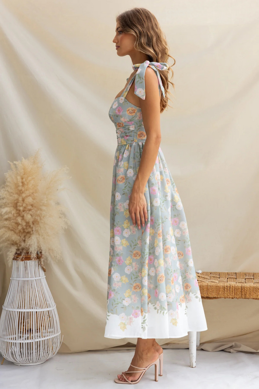 Floral Ruched Spaghetti Strap Maxi Dress