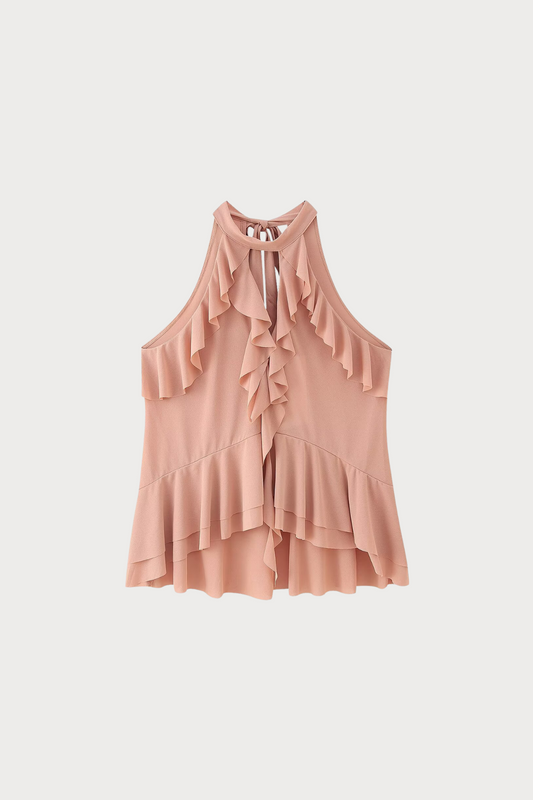 Ruffled Cutout Halter Tank Top